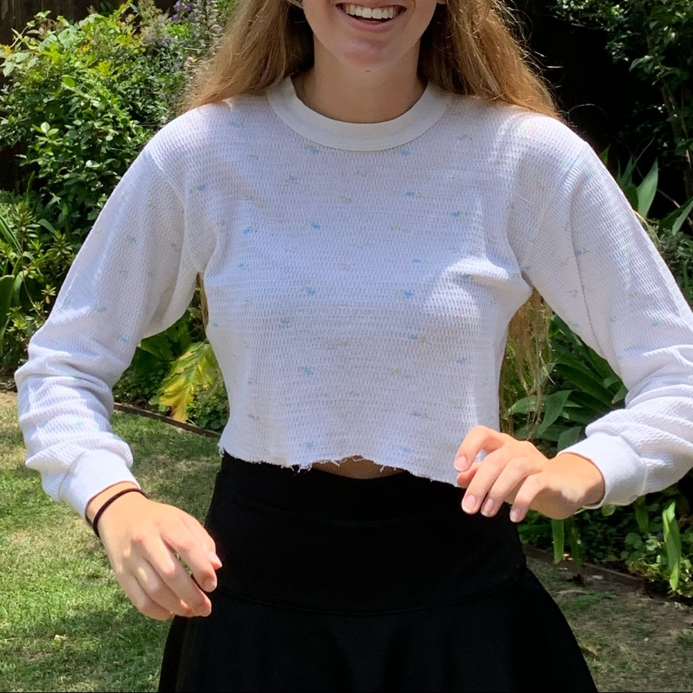 White floral waffle top